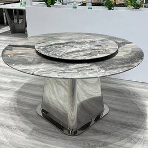 Mesa de comedor de arte del hierro engrosada de lujo, mesa de comedor de piedra de mármol de acero inoxidable para uso doméstico - Product Image 5