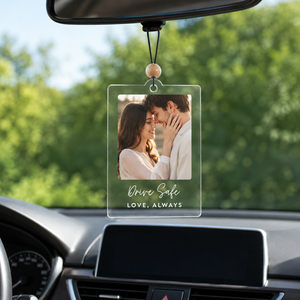 Couple Photo <b>Car</b> <b>Ornament</b> Drive Safe Slogan Wooden Bead String Rearview Mirror Pendant Romantic Love Auto Interior Keepsake Gift - Product Image 4