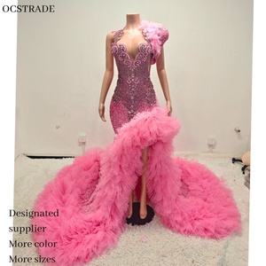 Abiti <span class=keywords><strong>da</strong></span> Sposa Lussuosi Rosa con Strass Ocstrade per Donne, Stile <span class=keywords><strong>Principessa</strong></span> Brillante con Ampio Strascico in Chiffon per Feste - Product Image 1