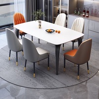 Table à manger rectangulaire moderne de luxe en marbre avec chaises, ensemble de 4, 6 ou 8 places, design de mobilier de restaurant complet en pierre frittée et métal