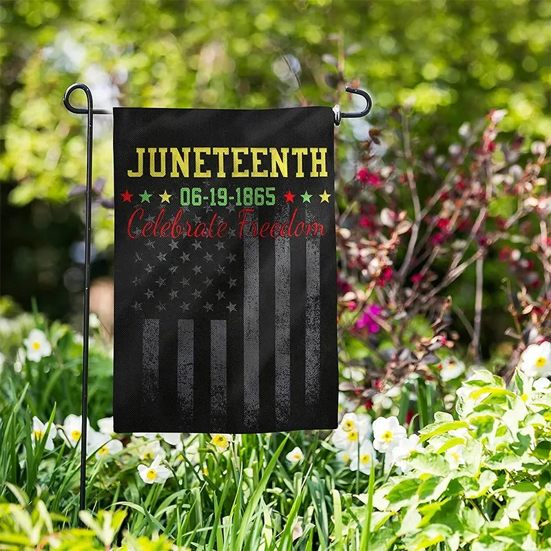 사용자 정의 로고 디자인 Juneteenth 미국 수직 양면 상록 정원 마당 플래그 야외 장식