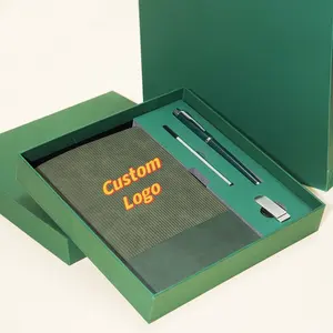 Tùy chỉnh Quà Tặng Quà tặng Túi B5 Đen Bìa mềm Tạp Chí 80 lá lót sữa máy tính xách tay thiết lập với bút và USB
