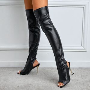 New Fashion Peep Toe Long Casual Over Knee Thigh High Heel Over Knee 2025 White Long Boots - Product Image 4