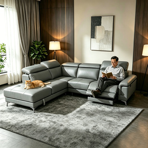Canapé <span class=keywords><strong>d</strong></span>'angle moderne en cuir véritable, idéal pour appartement, avec chaise longue inclinable - Product Image 3