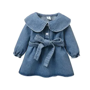 Wholesale Spring and Autumn BABY Clothes Girls Skirt Dress Doll Collar Cute Princess Denim Baby Dress for 0-3Y Girls Children