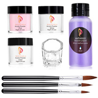 Kits de manucure 8 pièces, poudre acrylique et liquide pour ongles, couleurs transparentes, blanches, nudes, roses, avec pinceau à ongles