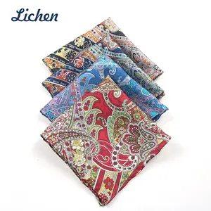 New Arrival Mens Hand Printing Colorful Woven Handkerchief 100% Polyester Fabric Custom Pocket Square Hanky for Men