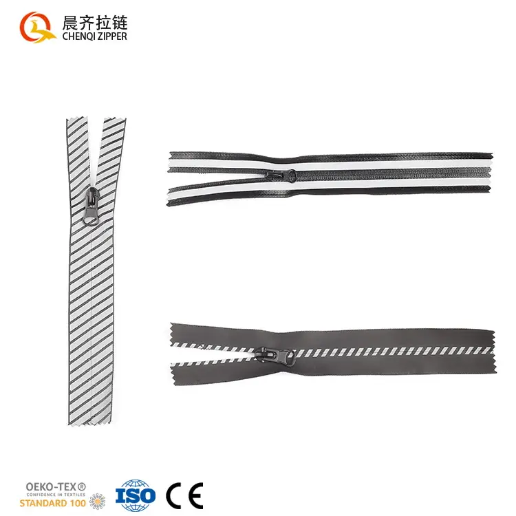 Factory wholesale 5# PU,TPU,PVC waterproof reflective zipper classic stripes for clothing bags