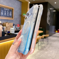 Coque Magnétique Transparente Souple Antichoc à Dégradé d'Ondulations d'Eau pour iPhone 12 13 14 15 16 17 18 Pro Max avec Chargement Sans Fil