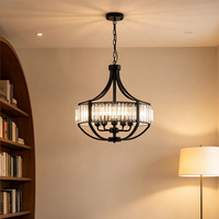 Lustre suspendu créatif de luxe personnalisé à hauteur réglable, cadre en fer noir, pour table à manger, bar, cristal