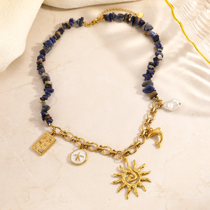 Collar de Acero Inoxidable con Cuentas, Chapado en Oro, con Dijes de Estrella de Mar y Delfín, Estilo Vacacional, Joyería para Fiestas XL32135 - Product Image 2