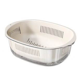 อ่างล้างผักสองชั้นพร้อมตะกร้ากรองสำหรับครัว ที่กรองผลไม้และผัก วัสดุ PP ล้างด้วยมือเท่านั้น - Product Image 1