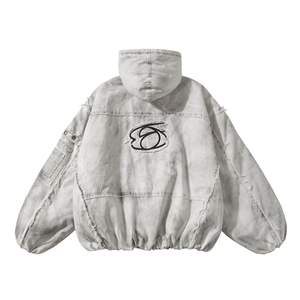 Chaqueta de invierno vintage de estilo callejero americano de la marca de moda algodón grueso y cálido con cremallera de nailon deshilachado teñido - Product Image 3