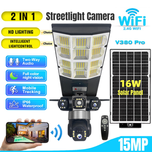 Lampu Jalan Kamera LED Tenaga Surya Outdoor Wifi IP66 Baterai 16000mAh <span class=keywords><strong>3</strong></span> Mode Lampu Sensor Deteksi Gerak Remote Siren Terintegrasi - Product Image 1