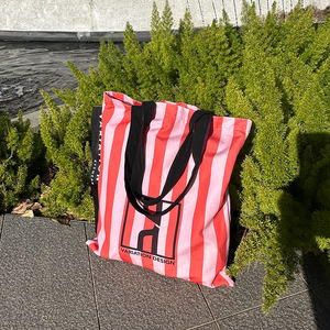 低起订量批发，可定制徽标和尺寸，棉质帆布手提袋，可重复使用的棉质条纹袋 - Product Image 5