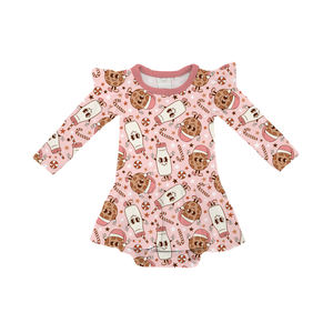 Personalizado impreso bebé niñas Twirl vestido mono Navidad Groovy Santa Flutter manga bambú bebé falda mameluco - Product Image 3