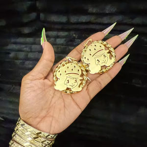 Pendientes de aro personalizables de acero inoxidable con nombre y gato de dibujos animados, pendientes de aro de bambú a la moda para mujeres y niñas, triangulación de envíos - Product Image 2