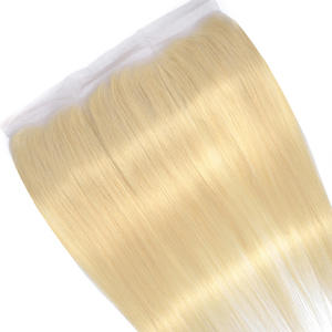 Vente en gros de cheveux humains russes bruts blonds 613 lisses, avec closure frontale en dentelle 13x4 et trame nouée à la main, pour coiffures tendance - Product Image 1