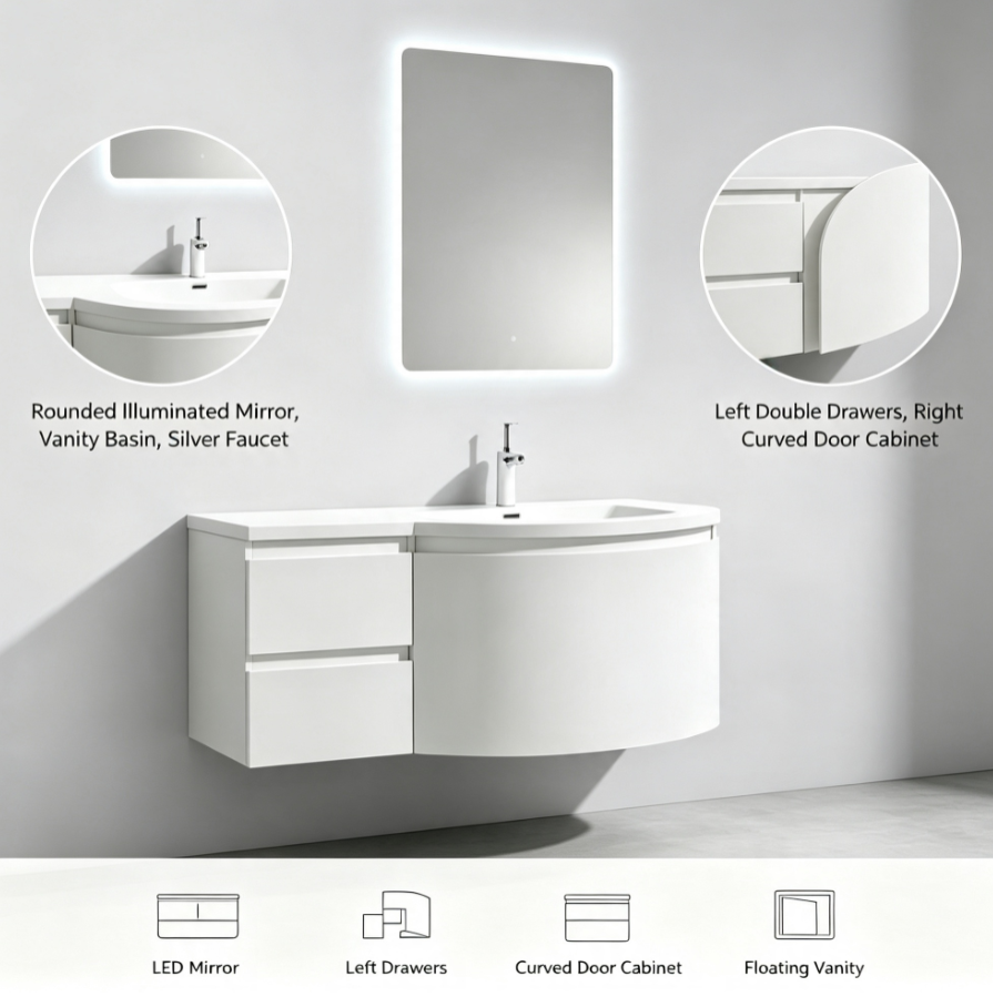 Luxury Modern Wall-Mounted Vanity Combo Mirror Wash Basin Rectangle ...