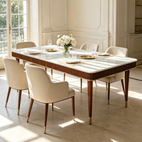 Table à manger rectangulaire de luxe extensible en bois massif de style français contemporain avec plateau en marbre pour la maison