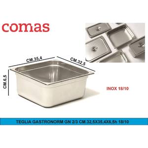 TEGLIA GASTRONORM GN 2/3 CM.325X354X6,5h 18/10 Prodotto in Acciaio per Cucine Commerciali - Product Image 1