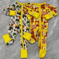 Combinaison bébé en bambou à imprimé animal personnalisé, fermeture éclair, unisexe, pyjama d'été pour nourrissons et tout-petits, style Europe Amérique