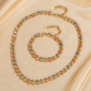 High-end Eco-friendly Copper Necklace and <b>Bracelet</b> <b>Set</b> Three-color Gold Plated Minimalist Daily Versatile Jewelry <b>Set</b> for Women - Product Image 3