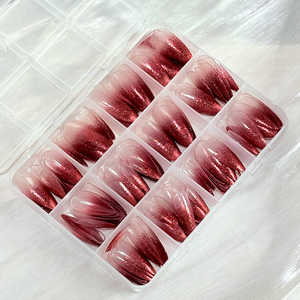 144 faux ongles en amande rouges dégradés pour la Saint-Valentin, avec paillettes, courts, à presser, couvrance totale, en acrylique, pour manucure - Product Image 2