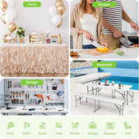Table pliante en plastique robuste de 6 pieds, pliable en deux, portable, pour fêtes, mariages, traiteur, pique-niques et événements en extérieur