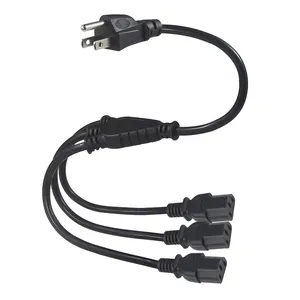 America Us Spt-2 18Awg 3.3 FT Cord 3 prong Ac C13 Connector kettle Pin American Y Splitter Extension Power Cord for computer