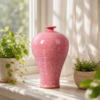 Vase en porcelaine craquelée rose, bouteille à fleurs en céramique effet glace craquelée, artisanat traditionnel, vase décoratif pour la maison, le salon ou l'hôtel