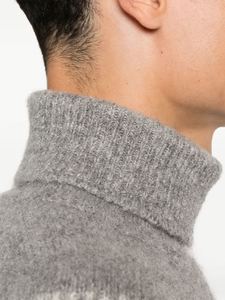 สเวตเตอร์ถักสำหรับผู้ชายเสื้อสเวตเตอร์ถักลายลายตารางหมากรุกขอบสูงสีเทาพรีเมี่ยมใส่สบาย - Product Image 4