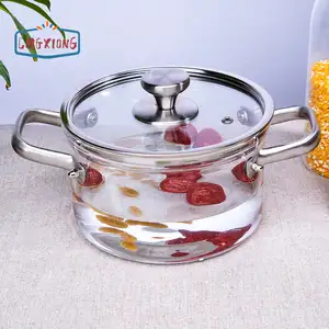 High Quality New Design Borosilicate Glass Cooking Pot Cookware Set With Wooden Handles