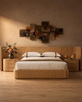 Cadre de lit plateforme Sigma moderne et minimaliste avec base cannelée en bois massif, tailles Queen et King, ensemble de chambre d'hôtel personnalisé
