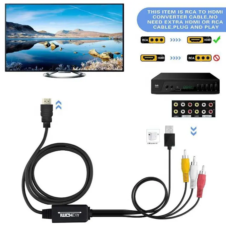 3 RCA USB Port Audio Video 1080P AV To signal Connector Converter