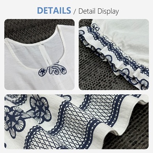 Abito lungo da <span class=keywords><strong>donna</strong></span> boho ricamato con maniche corte a sbuffo, scollo a V, orlo a balze a strati, in cotone e <span class=keywords><strong>lino</strong></span>, casual estivo da spiaggia, ODM - Product Image 6