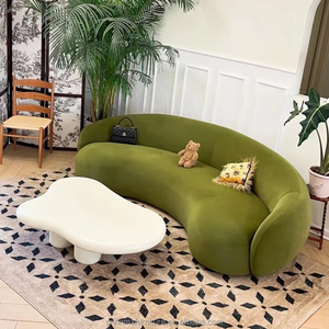 Set <span class=keywords><strong>Sofa</strong></span> Seksional Hotel Desain Modern Bentuk Setengah Lingkaran dengan Kain Beludru dan Kaki Kayu untuk Ruang Tamu - Product Image 3