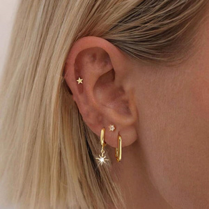Juego de 3/4 Piezas de Aretes Minimalistas de Plata de Ley S925 con Zirconia Geométrica de Color y Esmalte para Mujer - Product Image 6