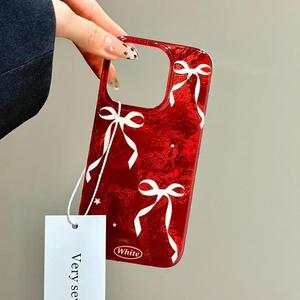 Nuova Custodia per Telefono Retrò con Motivo Ghiacciaio Color Rubino Adatta per iPhone 16 15 14 Cover Posteriore Minimalista a Forma di Fiocco - Product Image 1