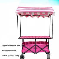 Chariot de Restauration Tout-Terrain en Métal pour Vente Ambulante, Chariot Compact pour Marchés avec Table Pliante, Hauteur Réglable et Auvent Triangulaire