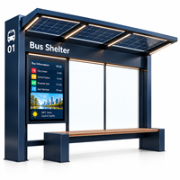 Abri de bus moderne à structure en acier avec affichage numérique, écran LCD et système d'affichage PIS