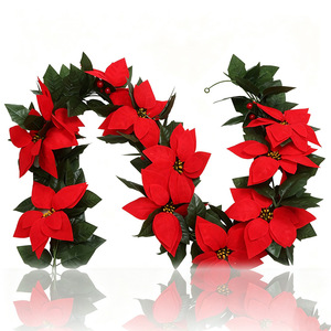 Guirlande de poinsettias artificiels de 6 pieds, décoration de Noël pour l'intérieur et l'extérieur, décoration de fête - Product Image 4