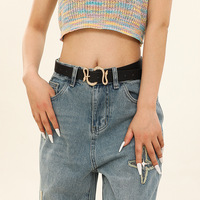 Ceinture vintage en cuir PU avec boucle serpent pour femmes, ceinture jean en pierre fine