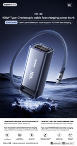 Cargador Portátil de 100W con Cable Telescópico Tipo-C, 20000mAh, Carga Rápida, FC-22, Doble USB - Product Image 3
