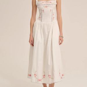 Vestidos de Verano de Nuevo Diseño, Casuales, sin Mangas, con Bordado Floral, 100% Algodón, Vestido Midi para la Hora del Té - Product Image 3