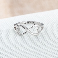 Bijoux fins Classique Couple 925 Argent Sterling Double Cœur Alliance de mariage et de fiançailles Cadeau Je t'aime Bague de promesse