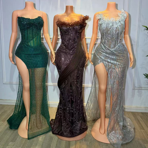 Vestidos de fiesta de lujo con cuentas de cristal estilo Aso Ebi, <span class=keywords><strong>vestido</strong></span> de noche de sirena sin tirantes con cuentas, vestidos para bodas y fiestas para mujeres - Product Image 1