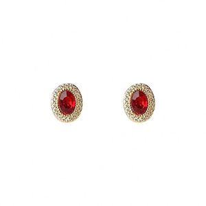 Light Luxury Brass Shiny Oval Red Zircon <b>Stud</b> <b>Earrings</b> S925 Silver Needle 14K Gold Tiny Zircon <b>Earrings</b> for Women - Product Image 2