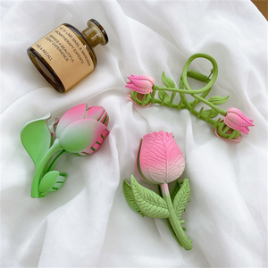 2022 New Claw Clip per le donne Fashion Pink 3D tulip flower Hair Claws for ladies Shark Clip accessori per capelli - Product Image 3
