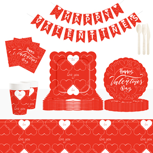 Juego de Vajilla DAMAI para el Día de San Valentín, Platos de Papel para el Día de San Valentín, Platos y Servilletas para Fiestas Románticas para 8 Personas - Product Image 1